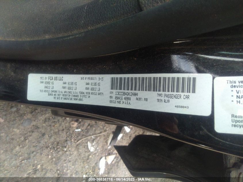 2016 CHRYSLER 200 S - 1C3CCCBB4GN124004