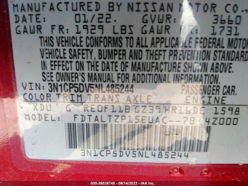 2022 NISSAN KICKS SR - 3N1CP5DV5NL485244