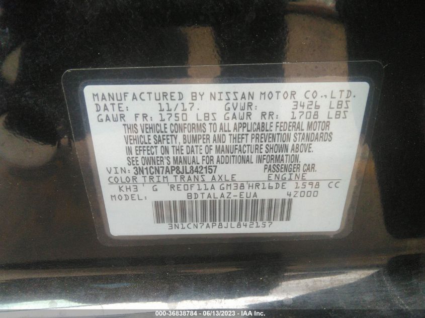 2018 NISSAN VERSA SEDAN S PLUS - 3N1CN7AP8JL842157