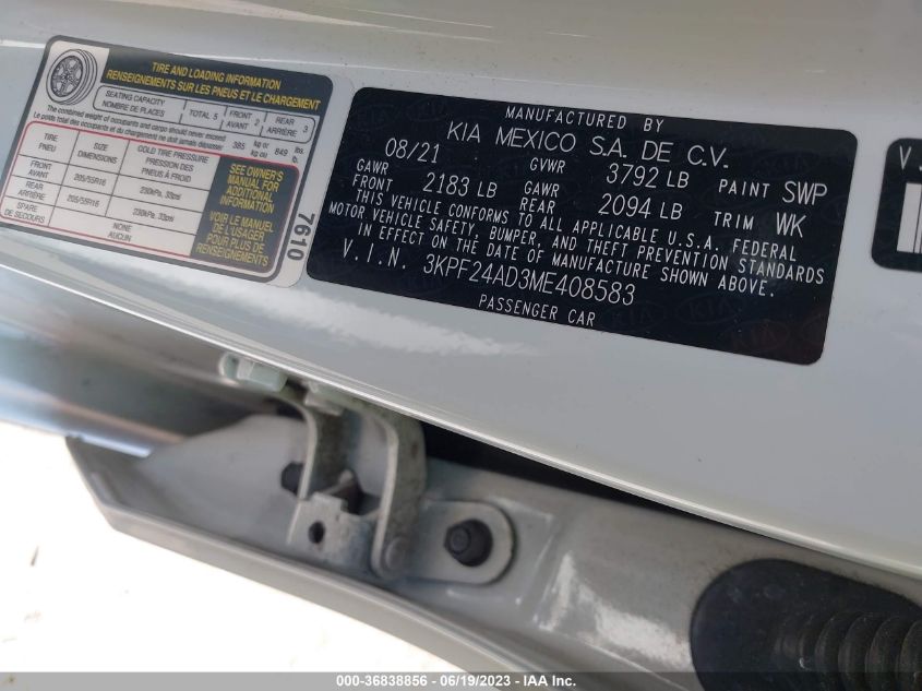 2021 KIA FORTE LXS - 3KPF24AD3ME408583