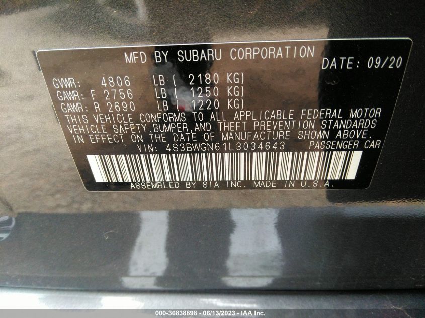2020 SUBARU LEGACY LIMITED XT - 4S3BWGN61L3034643