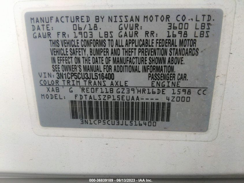 2018 NISSAN KICKS SV - 3N1CP5CU3JL516400