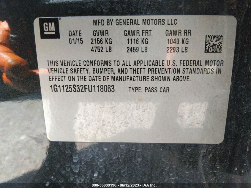 2015 CHEVROLET IMPALA LT - 1G1125S32FU118063