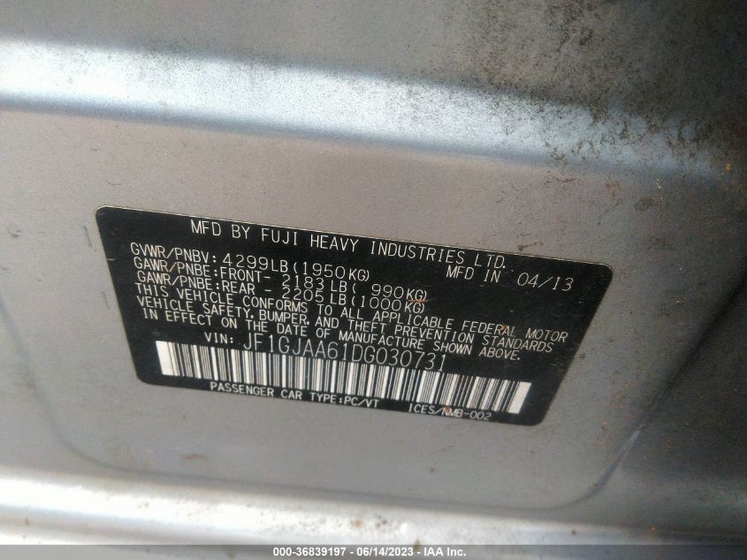 2013 SUBARU IMPREZA SEDAN - JF1GJAA61DG030731