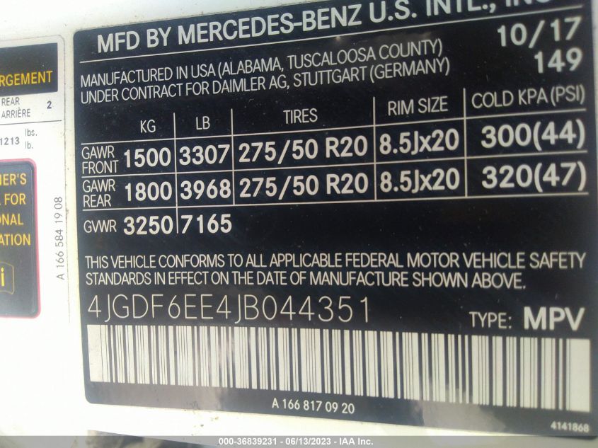 2018 MERCEDES-BENZ GLS GLS 450 - 4JGDF6EE4JB044351