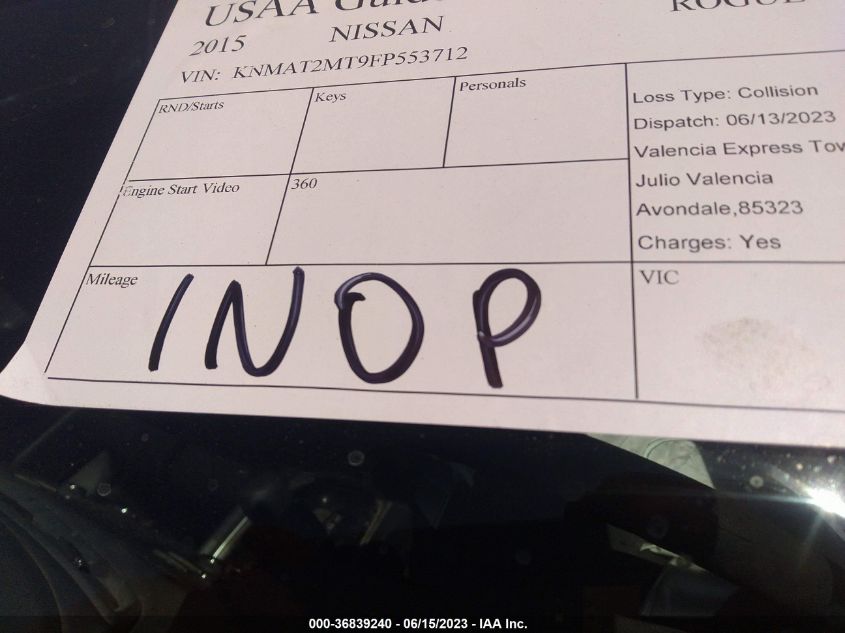 2015 NISSAN ROGUE S - KNMAT2MT9FP553712