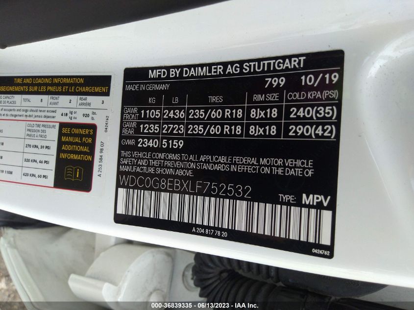 2020 MERCEDES-BENZ GLC GLC 300 - WDC0G8EBXLF752532