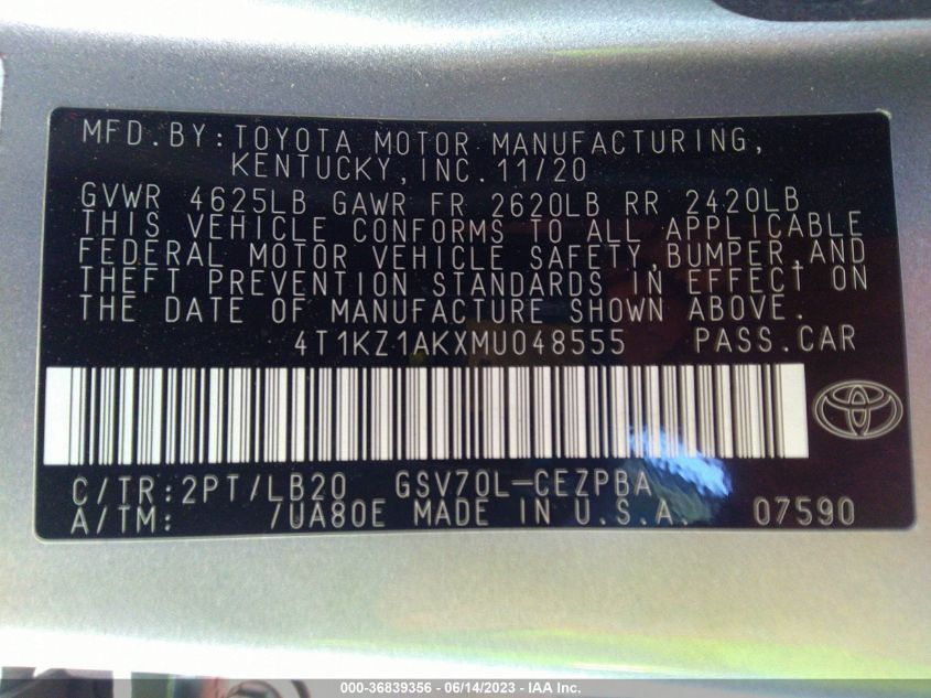 2021 TOYOTA CAMRY V6 - 4T1KZ1AKXMU048555