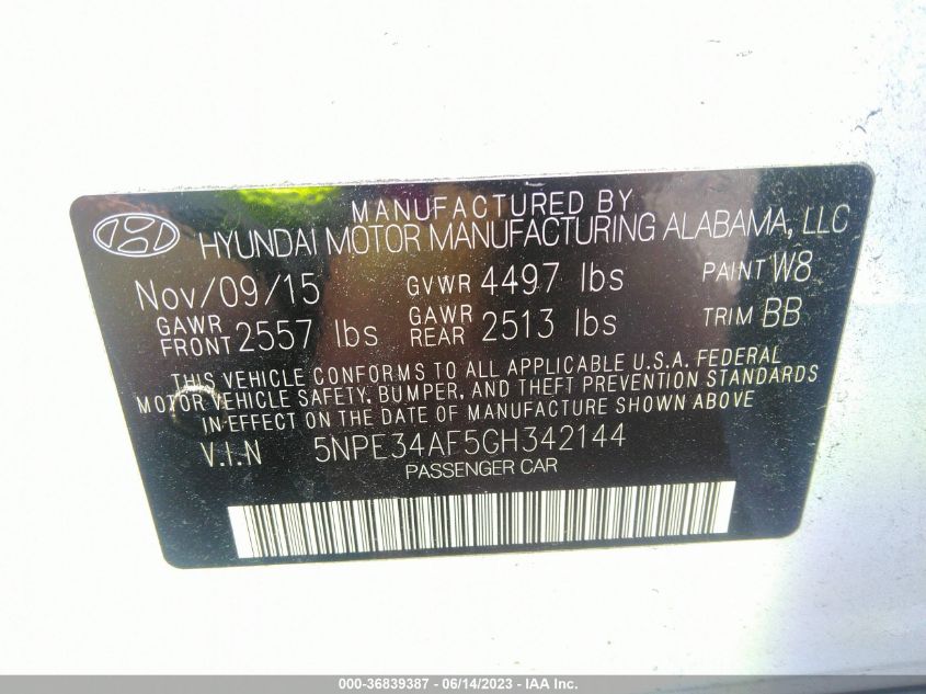 2016 HYUNDAI SONATA 2.4L LIMITED - 5NPE34AF5GH342144