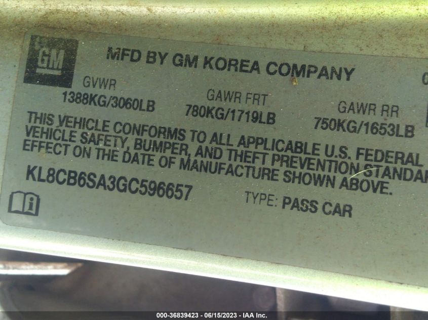2016 CHEVROLET SPARK LS - KL8CB6SA3GC596657