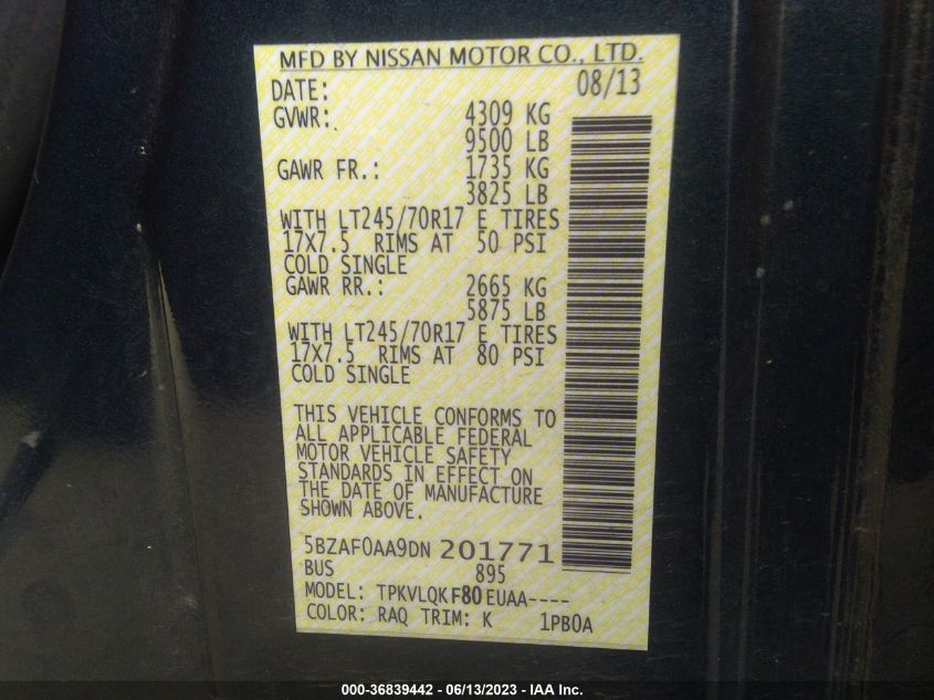 2013 NISSAN NVP S - 5BZAF0AA9DN201771