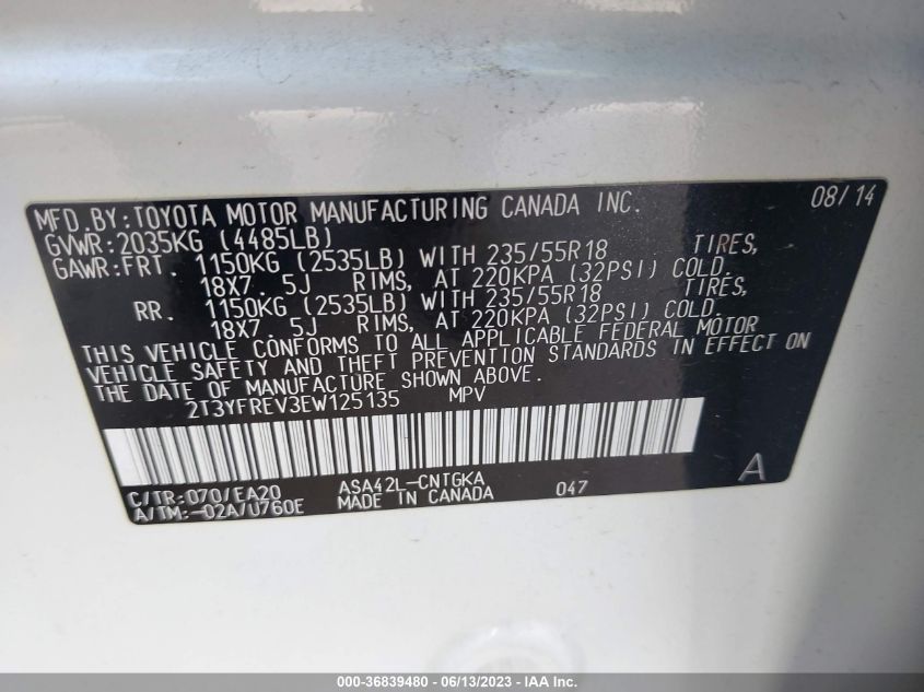 2014 TOYOTA RAV4 LIMITED - 2T3YFREV3EW125135