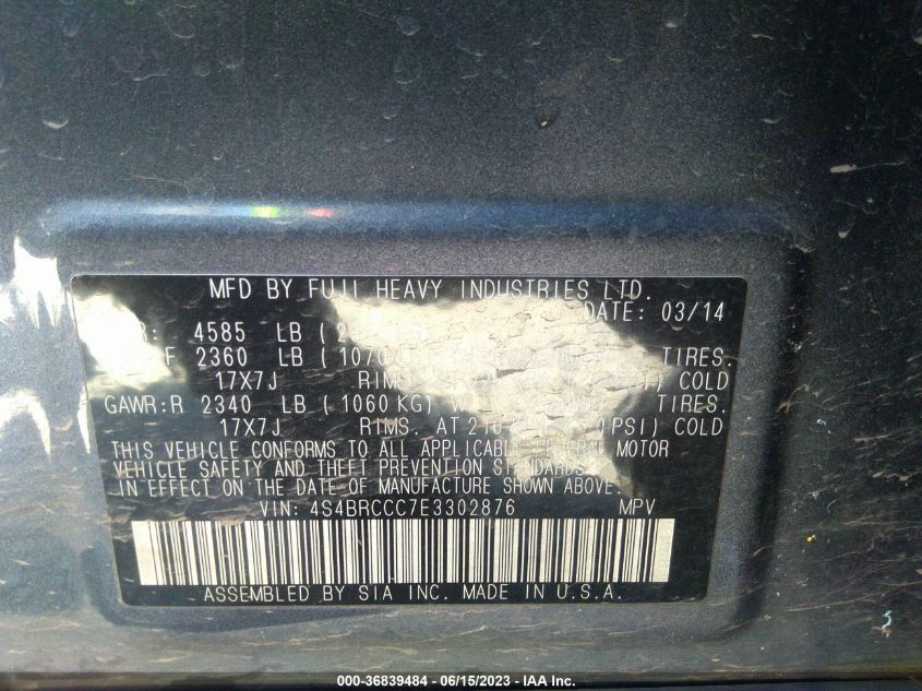 2014 SUBARU OUTBACK 2.5I PREMIUM - 4S4BRCCC7E3302876