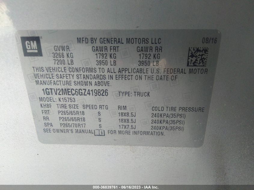 2016 GMC SIERRA 1500 SLE - 1GTV2MEC6GZ419826