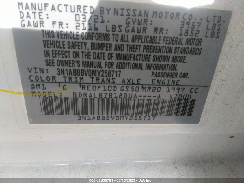 3N1AB8BV0MY258717 Nissan Sentra S 9