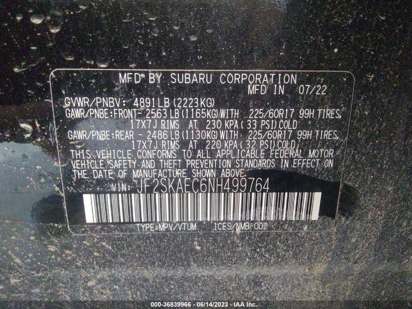2022 SUBARU FORESTER PREMIUM - JF2SKAEC6NH499764