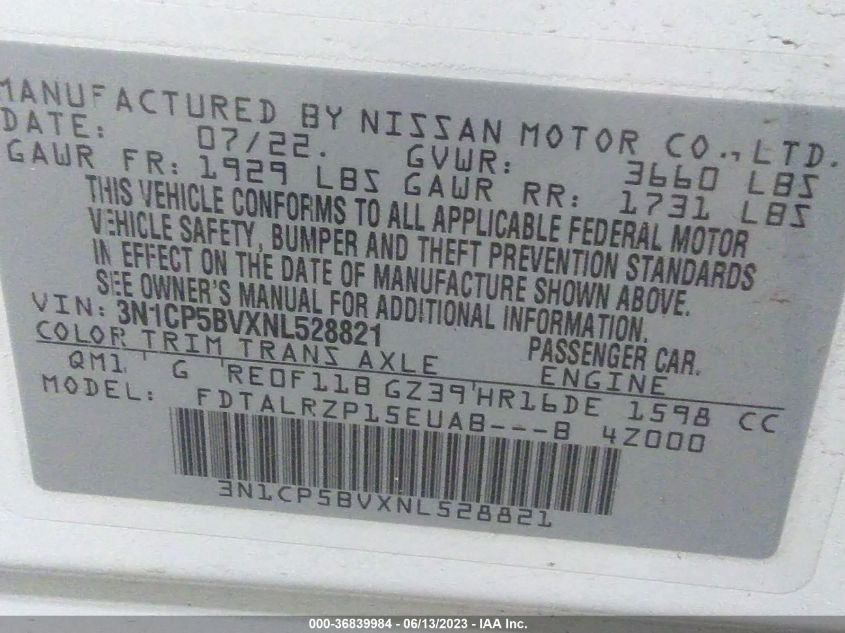2022 NISSAN KICKS S - 3N1CP5BVXNL528821