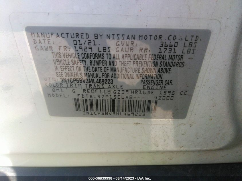 2021 NISSAN KICKS S - 3N1CP5BV3ML469223