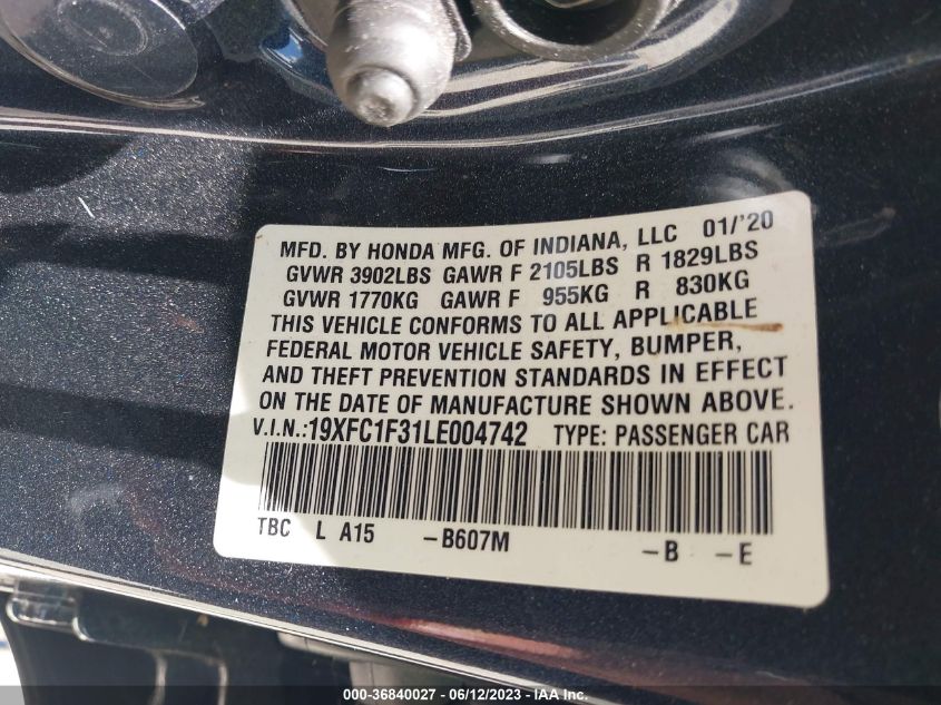 2020 HONDA CIVIC SEDAN EX - 19XFC1F31LE004742