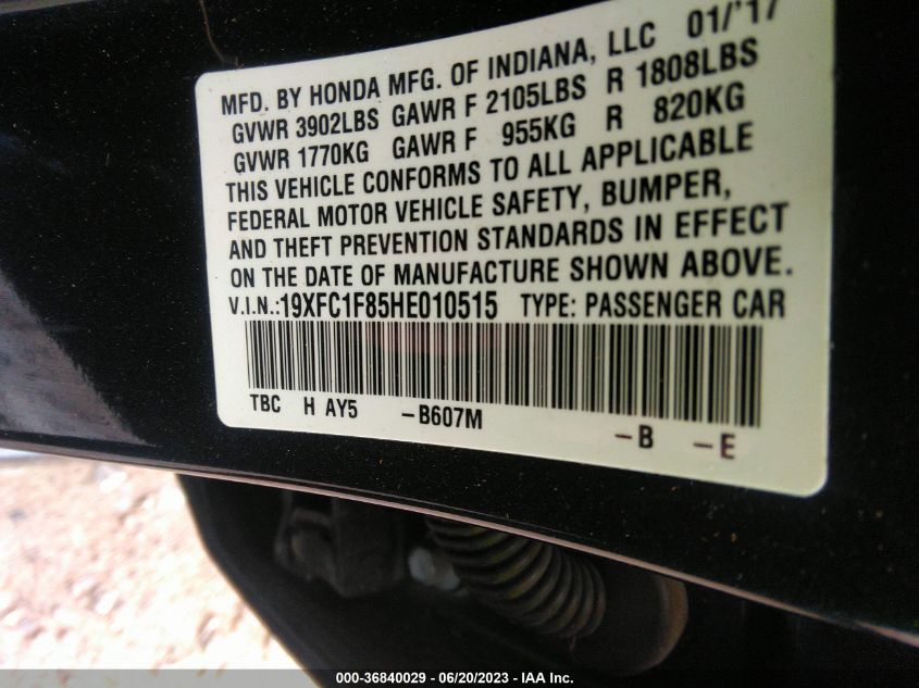 2017 HONDA CIVIC SEDAN EX-L - 19XFC1F85HE010515