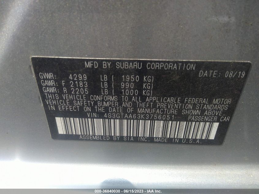 2019 SUBARU IMPREZA - 4S3GTAA63K3756051