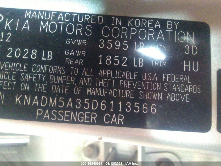 2013 KIA RIO LX - KNADM5A35D6113566