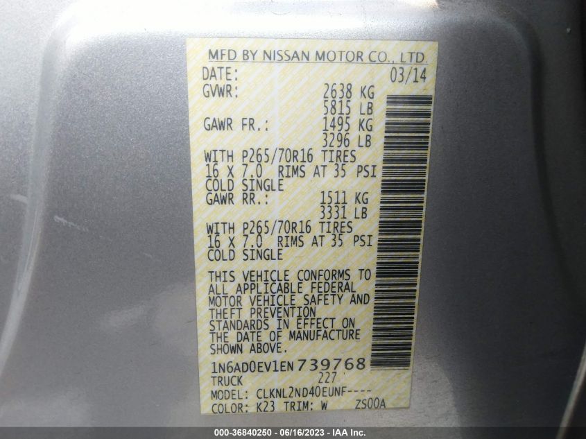 2014 NISSAN FRONTIER SV - 1N6AD0EV1EN739768