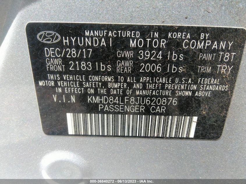 2018 HYUNDAI ELANTRA SEL - KMHD84LF8JU620876