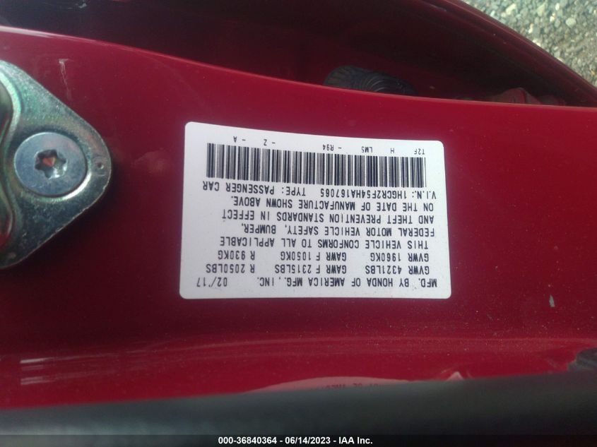 2017 HONDA ACCORD SEDAN SPORT - 1HGCR2F54HA167065