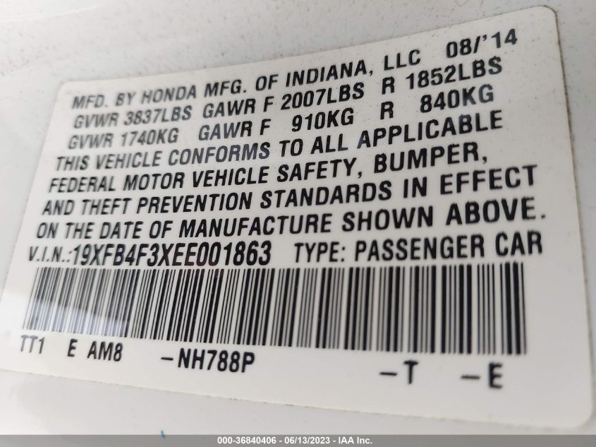 2014 HONDA CIVIC HYBRID - 19XFB4F3XEE001863