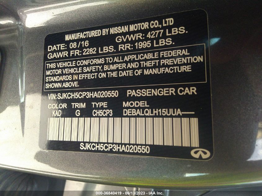 2017 INFINITI QX30 LUXURY SJKCH5CP3HA020550