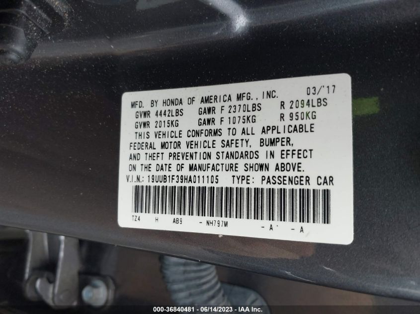 2017 ACURA TLX - 19UUB1F39HA011105