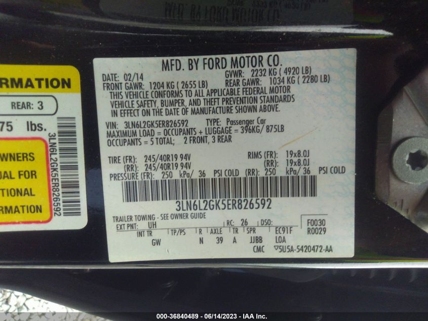 2014 LINCOLN MKZ - 3LN6L2GK5ER826592