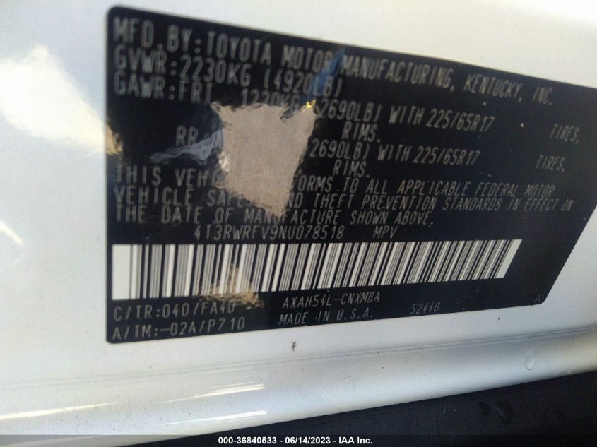 2022 TOYOTA RAV4 HYBRID XLE - 4T3RWRFV9NU078518