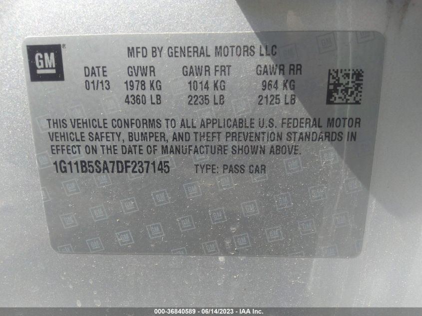 2013 CHEVROLET MALIBU LS - 1G11B5SA7DF237145