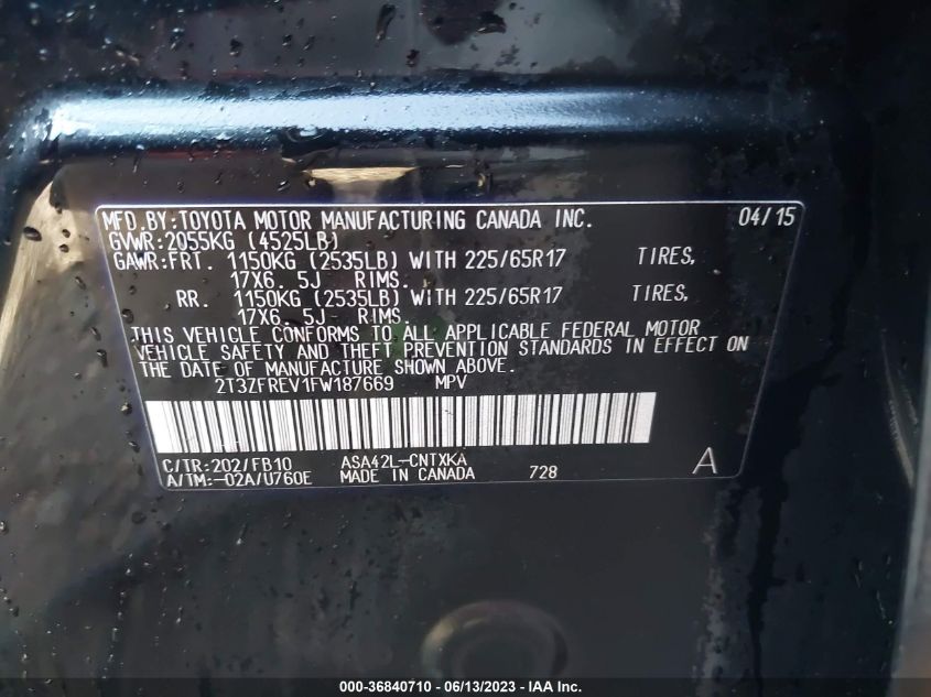 2015 TOYOTA RAV4 LE - 2T3ZFREV1FW187669