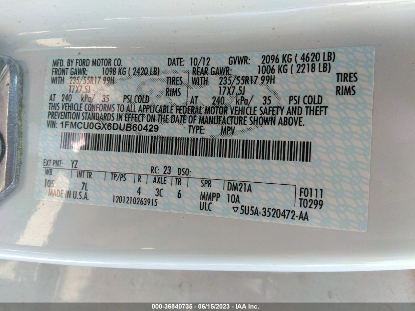 2013 FORD ESCAPE SE - 1FMCU0GX6DUB60429