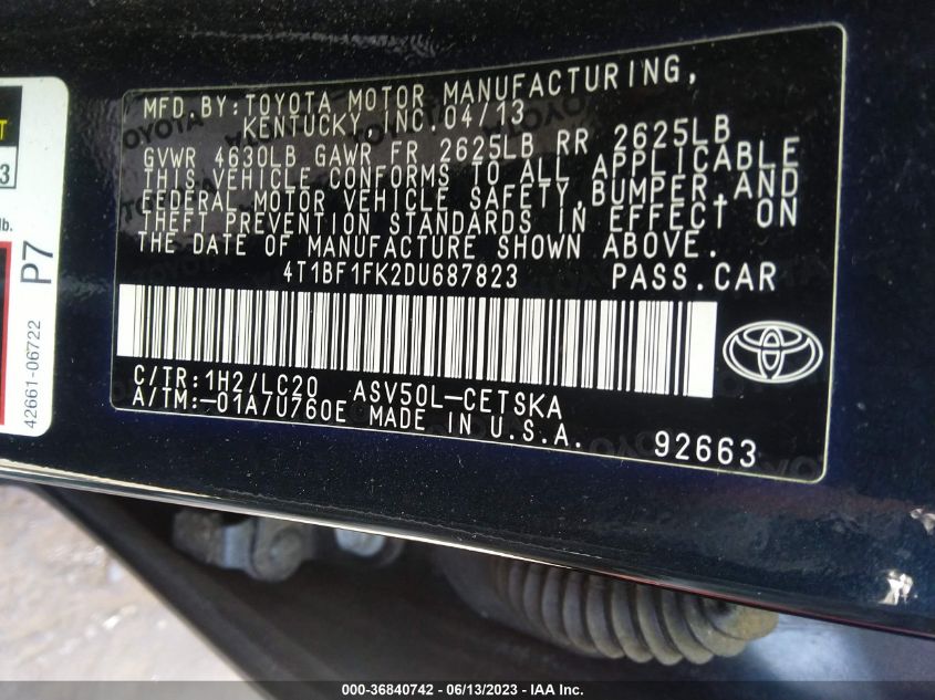 2013 TOYOTA CAMRY SE - 4T1BF1FK2DU687823