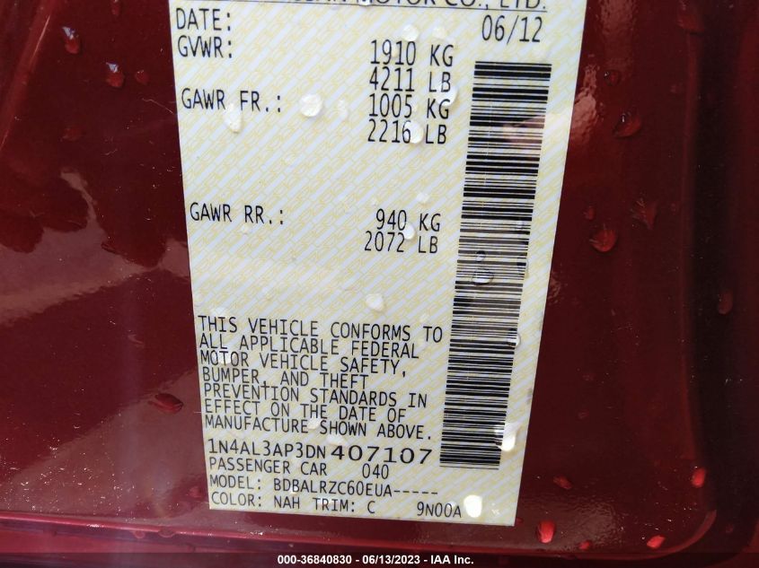 2013 NISSAN ALTIMA 2.5 S - 1N4AL3AP3DN407107