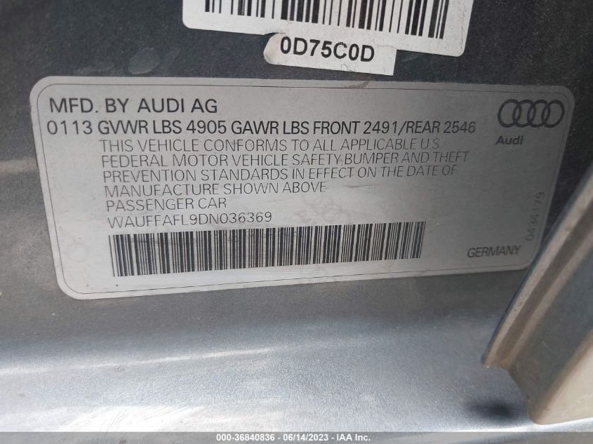 2013 AUDI A4 PREMIUM PLUS - WAUFFAFL9DN036369