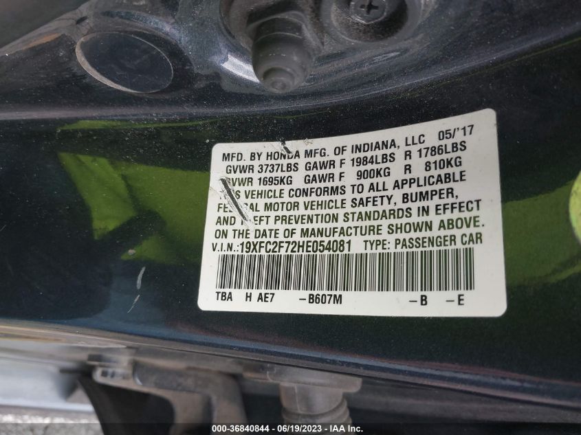 2017 HONDA CIVIC SEDAN EX - 19XFC2F72HE054081