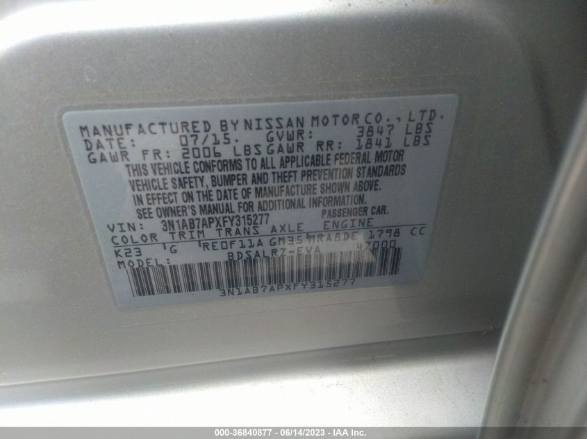 2015 NISSAN SENTRA SR - 3N1AB7APXFY315277