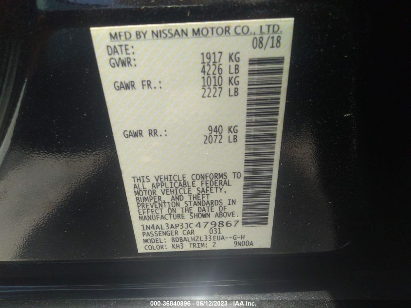 2018 NISSAN ALTIMA 2.5 SR - 1N4AL3AP3JC479867