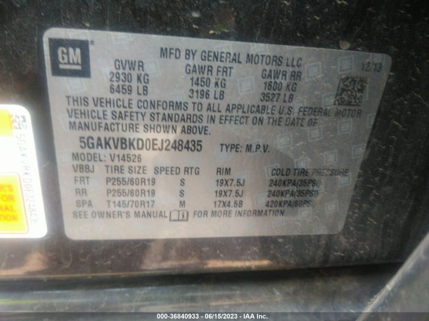 2014 BUICK ENCLAVE LEATHER - 5GAKVBKD0EJ248435