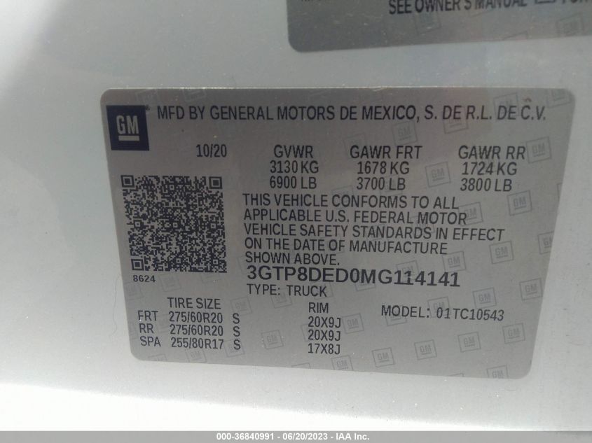 3GTP8DED0MG114141 GMC Sierra 1500 SLT 9