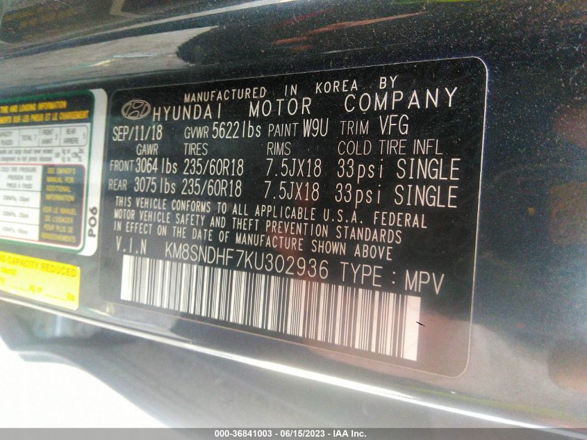 2019 HYUNDAI SANTA FE XL SE - KM8SNDHF7KU302936