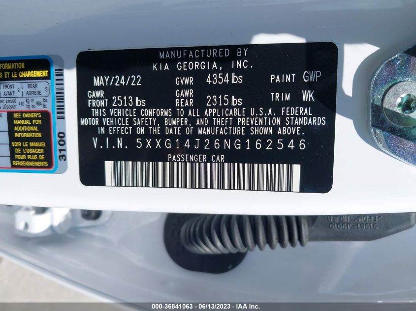 2022 KIA K5 LXS - 5XXG14J26NG162546
