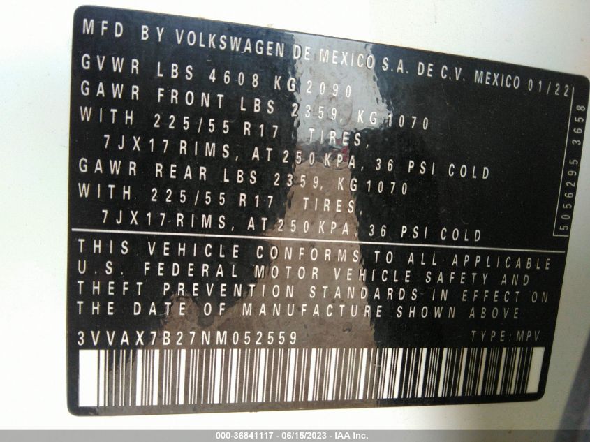 2022 VOLKSWAGEN TAOS S - 3VVAX7B27NM052559