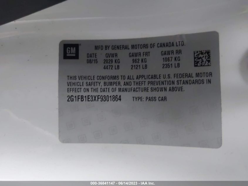 2015 CHEVROLET CAMARO LS - 2G1FB1E3XF9301864