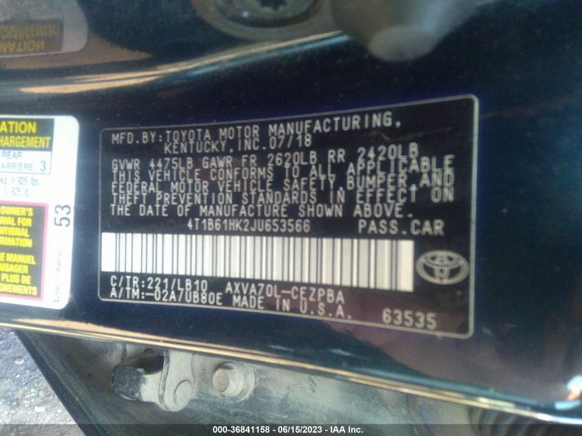 2018 TOYOTA CAMRY XSE - 4T1B61HK2JU653566